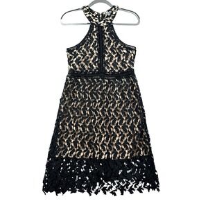 Fashion Line Dress Womens L Black Nude Lace Halter‎ Neck Elegant Cocktail Party